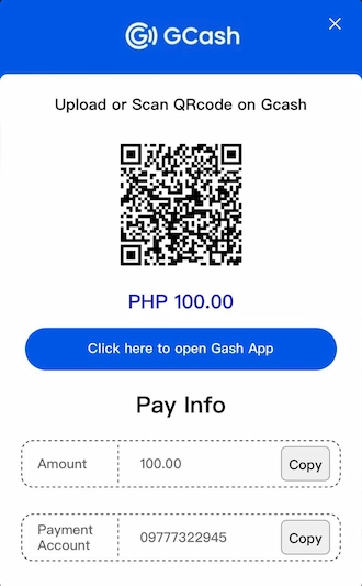 Step 5: Save the QR code provided by the system, then open the GCash app and make payment via this QR code.