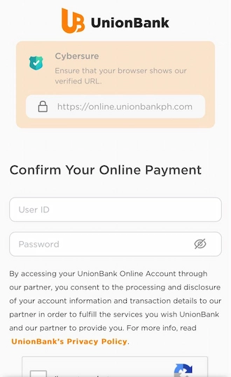 Step 3: Please log in to your Union Bank account and make the payment.