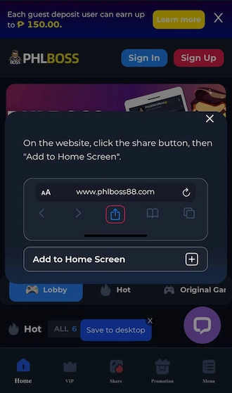 Step 2: Select the share button and then select "Add to Home Screen".