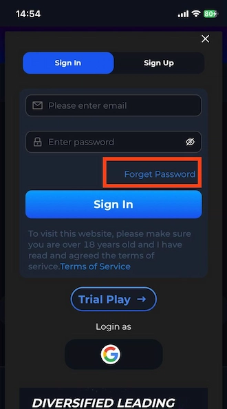 Step 1: Select "Forget Password"